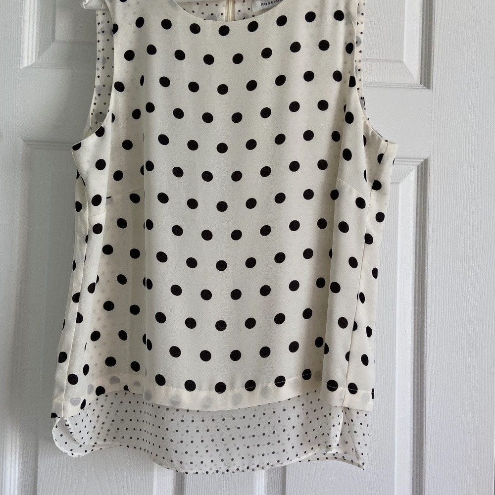 Rose & Olive, Black & White poka dot top, Medium, Size L